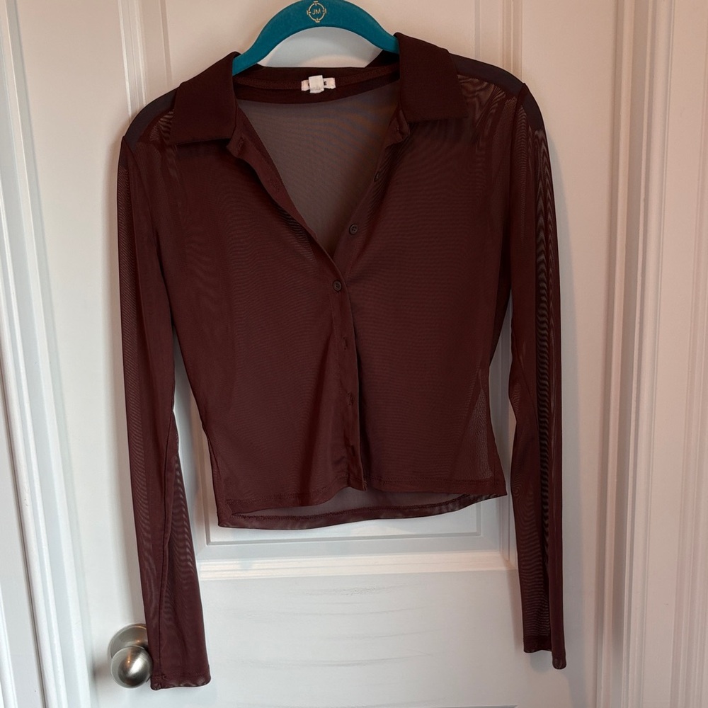 Garage Sheer Brown Button Down Shirt